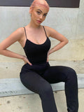 Fashionkova Black Sexy Jumpsuits Women Summer Sleeveless Rompers Spaghetti Strap Backless Casual Bodycon Skinny Sports Fashion Streetwear