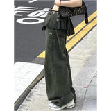 Fashionkova Korean Vintage Fashion High Waist High Street Style Green Straight Jeans Women's Pants Wide Leg Baggy Y2K Female Denim Trouser