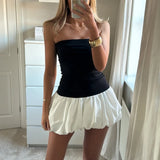 Fashionkova Vintage Strapless Mini Dress Summer Off Shoulder Backless Puff Bubble Dress Cocktail Party Night Short Dresses Women Streetwear