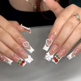 Fashionkova 24Pcs Long Coffin False Nails with Star Rhinestones Black Y2K Nail Art French Gradient Full Cover Press on Nail Tips for Girls