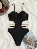 Fashionkova Christmas Gift 2024 Chain Linked One Piece Swimsuit Women Push Up Swimwear Female Cut Out Monokini Bathers Bathing Swimming Swim Suit Beachwear
