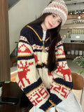 Fashionkova Christmas Gift outfit Gagaok Autumn Winter Coat Knitted Cardigan Christmas Zipper Reindeer Sweater Cardigans Versatile Warm Ladies Top Jacket