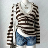 FashionKova-Maillard American Vintage Y2K Women's Casual Knit Sweater Sexy Slim Chic Fashion Aesthetic Pullover Harajuku Emo Girl Streetwear