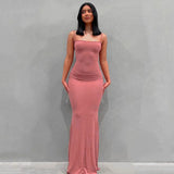 Fashionkova Satin Slip Sleeveless Backless Maxi Dress Women 2023 Y2K Summer Bodycon Elegant Sexy Outfits Ladies Birthday Party Club Sundress