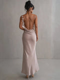 Fashionkova Petal Flow Backless Maxi Dress