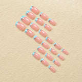 Fashionkova 24pcs Medium Size Square False Nails Sea Blue French Red Small Cherry Nail Patches