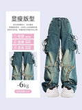 Fashionkova Women Blue Cargo Jeans Baggy Vintage 90s Aesthetic High Waist Cowboy Pants Harajuku Denim Trousers Y2k Trashy 2000s Clothes 2024