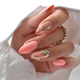 Fashionkova 24pcs French False Nails Almond Head Summer Style Glitter Design Fake Nail Patch Full Cover Wearable Women Press on Nail Tips