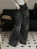 Fashionkova HOUZHOU Vintage Black Wide Leg Jeans Women Oversized High Street Korean Fashion Baggy Denim Trousers Grunge Y2k Female Hip Hop