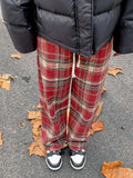 Fashionkova  Vintage Plaid Pants Women Wide Leg Harajuku Korean Style Red Checked Trousers Y2k Streetwear Classic Pants Warm Winter