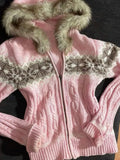 FashionKova-Fair Isle Aesthetic Womens Autumn Winter Knitted Sweater Casual Chic Fur Collar Hooded Cardigan Pullover Harajuku Y2K Streetwear