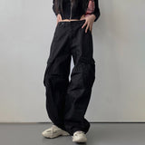 Fashionkova Casual Loose Pockets Cargo Pants Women Basic Elastic Low Rise Wide Leg Straight Trousers Streetwear Y2k Aesthetic Jogger Pants