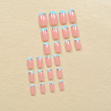 Fashionkova 24pcs Medium Size Square False Nails Sea Blue French Red Small Cherry Nail Patches