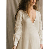 FashionKova 100% Cotton Gauze Muslin Elegant And Pretty Women'S Dresses Sexy V-Neck Long Slevee Bandage Lace Up White Dress Vestidos Longos