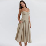 Fashionkova Parisians Low Cut Pleated A Line Dress