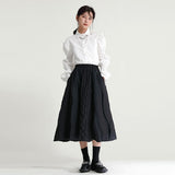 FashionKavo 2023 Original Design Spring And Summer Black Texture Patchwork Skirt Original Elastic Waist Umbrella Skirt J0065