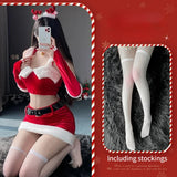 Fashionkova Christmas outfit Sexy Lingerie Christmas Party Dress Cosplay Costume Red Winter Plush Christmas Stage Costume New Year Maid Role Play Uniform
