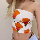 Fashionkova Y2k Tube Top Women Floral Graphic Off Shoulder Strapless Backless Sleeveless Sexy Going Out Fitted Crop Bandeau Tank Streetwear