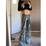 Fashionkova 2024 Blue Women's Jeans Y2K Vintage High Waisted Straight Trouser American Streetwear Loose Girl Clothing Wide Leg Denim Pants