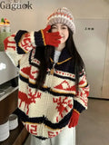 Fashionkova Christmas Gift outfit Gagaok Autumn Winter Coat Knitted Cardigan Christmas Zipper Reindeer Sweater Cardigans Versatile Warm Ladies Top Jacket