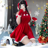 Fashionkova Christmas outfit Christmas Sexy Plush Dress Bunny Girl Uniform Cosplay Costume Velvet New Year Red Nightdress Role Play Outfits Underwear Girl