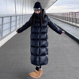 Fashionkova Christmas outfit Black Down Jacket Women Hooded Coat Keep Thickening Warm Fashion Streetwear Duck Down Feather Female 2024 Winter Long Outwear