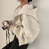 Fashionkova Casual Hood Sweatshirt Women Y2K Zip Up Hoodies Solid Harajuku Long Sleeve Shirt Oversized Crop Tops Female Loose Jackets Coat