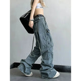 Fashionkova 2024 Blue Women Jeans High Waist Vintage Straight Baggy Denim Pants Streetwear Y2K American Style Fashion Wide Leg Denim Trouser