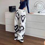 Fashionkova Y2K Love Graffiti Wide Leg Pants Women High Waist Streetwear Loose Drawstring Jogging Trousers Female Korean Casual Sweatpants