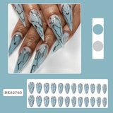 Fashionkova 24pc Metal geometry Irregular almond false nails press on hot girls y2k designs fake nails with 3D red ripple French ballet nail