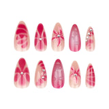 Fashionkova 24pcs Spicy Girl Press on Nails Ocean Shell Starfish Pattern Fake Nails Full Cover Sweet Pink Blush Almond False Nail Patch