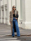 Fashionkova Christmas Gift outfit Fashion Woman Leopard Printed Double Breasted Long Coat Elegant Lapel Full Sleeves High Waist Overcoat New High Street Jacket