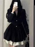 Fashionkova Korean Fashion Black Suit Dress Women Long Sleeve Lapel Autumn Spring Y2K Kawaii Birthday Party A-line Princess Vestidos Mujer