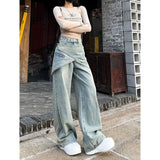 Fashionkova Women's Blue Baggy Y2k Jeans Vintage 90s Aesthetic Patchwork Cowboy Pants Harajuku Denim Trouser Streetwear 2000s Trashy Clothes