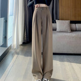 Fashionkova Women¡¯s Wide Leg Pants Women Korean Style High Waist Black Trouser Office Ladies Fashion Loose Grey Suit Trousers Streetwear