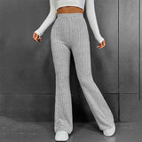 Fashionkova  Fall New 2023 Solid Wide Pit Stripe Casual Knitted Wide-Legged Pants For Women Keep Warm In Autumn And Winter Streetwea