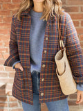 Fashionkova Christmas Gift outfit Fashion Color Blocking Plaid Long Sleeved Cotton Jacket Elegant Single Breasted Pockets Woman Overcoat New Winter Commuter Wear