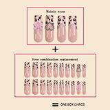 Fashionkova Luxury Ladies Super Long Square French Leopard Print Pink Bow Heart Decoration Full Coverage Wearable Fake Nail 24Pcs/Set