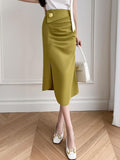 Fashionkova Office Lady Elegant Pencil Skirts New Arrival 2023 Korean Style Solid Color All-match High Waist Women Long Skirt W1355