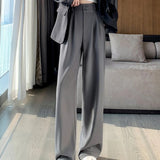 Fashionkova Women¡¯s Wide Leg Pants Women Korean Style High Waist Black Trouser Office Ladies Fashion Loose Grey Suit Trousers Streetwear