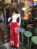 Fashionkova Christmas outfit Y2k Hot Girls Outfits 2 Piece Set Women Sweet Lace Crop Tops + Red Bow Trousers Autumn Street Harajuku Fashion Pants Sets New