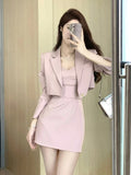 Korean Style Two Piece Dress Set Women Elegant Blazer Coat + Strap Dress Set Female Casual France Vintage Dress Suit 2023 New