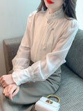 Fashionkova Office Lady Elegant Shirt New Arrival 2023 Autumn Fashion Korean Style Vintage Stand Collar Women Long Sleeve Tops Shirts W1366