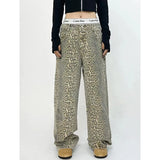 Fashionkova American Retro High Street Casual Overalls Leopard Print Loose Wide Leg Pants For Women Y2k Hip-hop Cargo Grunge Baggy Trousers