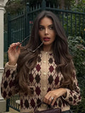 Fashionkova Casual Women's Round Neck Long Sleeved Knitted Cardigan Fashion Contrast Pocket Button Sweater 2024 New Lady Commute Streetwear