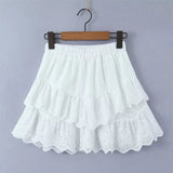 Fashionkova YENKYE New Women Floral Embroidery White Mini Skirt Lady Vintage Elastic Waist Holiday Summer Skirts