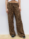 Fashionkova Women Y2k Vintage Leopard Print Wide-leg Pants Casual High Waist Drawstring Trousers 2024 Summer Fashion Office Lady Streetwear