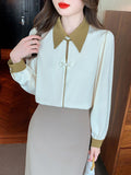 Fashionkova Women Long Sleeve Elegant Shirt New Arrival 2023 Autumn Korean Style Turn-down Collar All-match Office Lady Casual Tops W1367