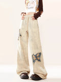 Fashionkova Women High Waist Vintage Straight Pants Autumn New Y2K Casual Pants Streetwear  Butterfly Wide Leg Pants Loose Trouser