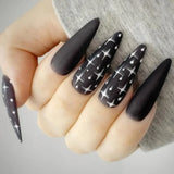 Fashionkova 24pc Halloween false nails Long Almond Fake Nails Sharp Nail French Ballerina Diamond Press on Nails Artificial Nail Enhancement